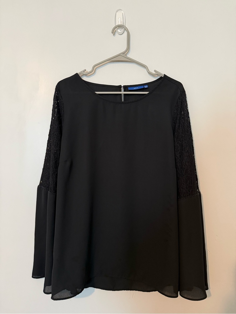 Apt. 9 Black Lace-Inset Bell Sleeve Blouse